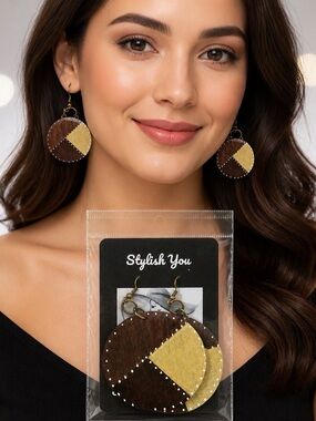 Chic Style Hand Painted Round Wooden Earrings